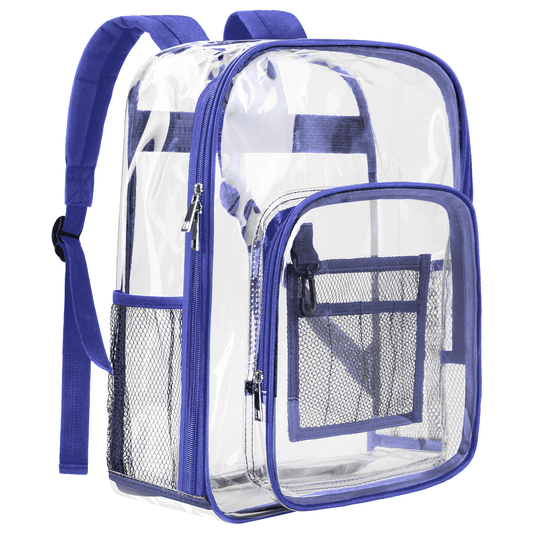 CSD47HDCB0000BU 16" Large Clear Backpack, Heavy Duty PVC Transparent Backpack Stadium Approved with Reinforced Strap College Bookbag with Front Pocket for Workplace Stadium Travel Security Festival College