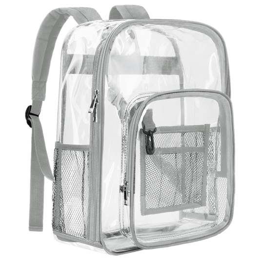 CSD47HDCB0000GY 16" Large Clear Backpack, Heavy Duty PVC Transparent Backpack Stadium Approved with Reinforced Strap College Bookbag with Front Pocket for Workplace Stadium Travel Security Festival College