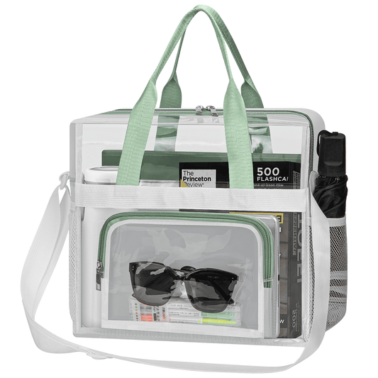 CSD47HBCB0000GE Clear Tote Bag for Stadium Events 12x12x6, Clear Bag with Reinforced Strap, Clear Tote Lunch Bag with 2 Side Pocket and Front Pocket for Work, Sports Games Concerts Travel Security Festival