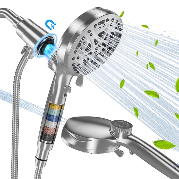 CSD36MDSH0000SR New Magnetic Guidance Docking System Filtered Shower Head with Handheld, High Pressure 10 Spray Mode Showerhead with Anti-clog Nozzles, Built-in 2 Power Wash to Clean Tub Tile & Pets, Chrome