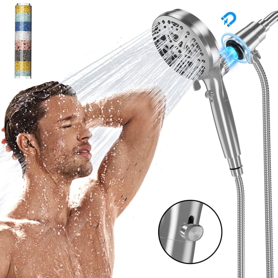 CSD37MDSH0000SR 10 Spray Mode Filtered Shower Head with Handheld, High Pressure Showerhead with Magnetic Docking Brackets, Detachable Shower Head for Bathroom, Anti-clog & Powerful to Clean Tile & Pets, Chrome