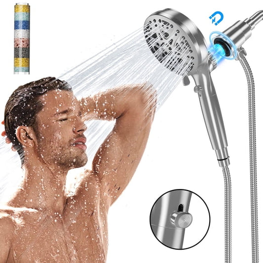 CSD37MDSH0000SR 10 Spray Mode Filtered Shower Head with Handheld, High Pressure Showerhead with Magnetic Docking Brackets, Detachable Shower Head for Bathroom, Anti-clog & Powerful to Clean Tile & Pets, Chrome