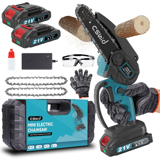 CSD02MNCW2222BL Mini Chainsaw Cordless with 2 Batteries 2 Chains, 2024 Upgrade 6 Inch Best Mini Chain Saw Cordless with Security Lock, Handheld Small Chainsaw for Wood Cutting Tree Trimming