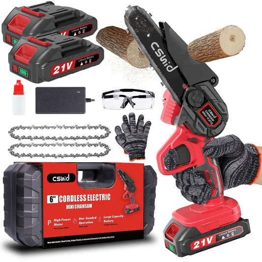 CSD03MNCW2222RE Mini Chainsaw Cordless with 2 Batteries 2 Chains, 2024 Upgrade 6 Inch Best Mini Chain Saw Cordless with Security Lock, Handheld Small Chainsaw for Wood Cutting Tree Trimming