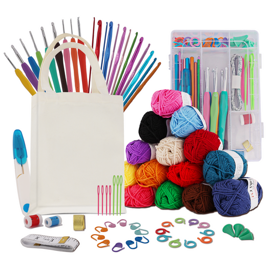 CSD01CKFB0076WH 76 Pcs Crochet Kit for Beginners Adults, Crochet Hook Set with 1260 Yards Yarn, 21 Crochet Hooks, Sewing Needles, Accessories and Canvas Tote Bag, Crochet Starter Kit Gift