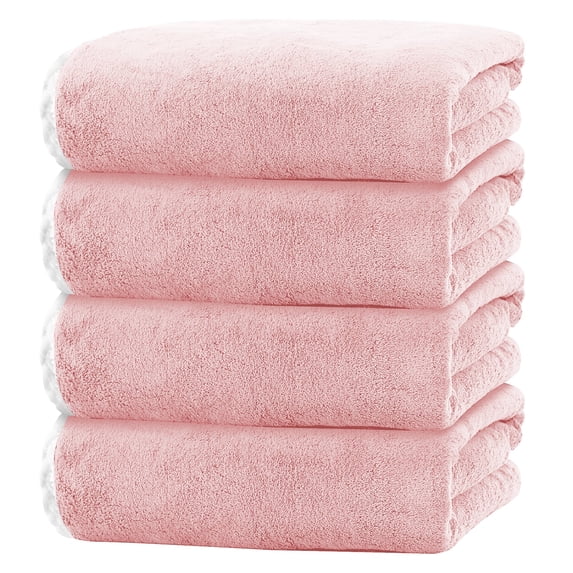 Pink Bath Towels Set of 4, Large & Ultra Soft Bath Towels 35x70in, Highly Absorbent and Quick Dry Hotel Towels for Bathroom Gym Swim, Durable Microfiber Shower Sheets for Adult,Pet