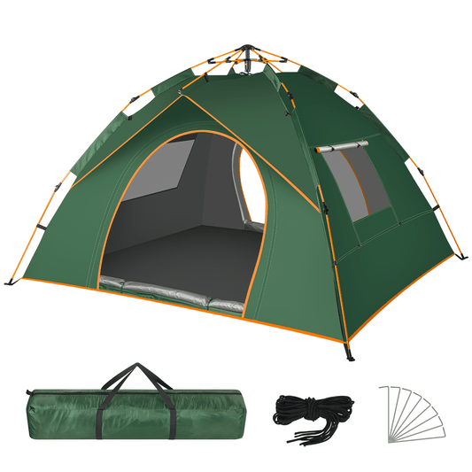 CSD02PUCT0000GR2window Pop Up Canopy Instant Family Tents for Camping 2-4 Person with 2 Door & 2 Window, Includes Carrying Bag and Windproof Ropes Anti-UV, Waterproof Camping Tent for Beach Camping, Hiking, Camp Outdoor