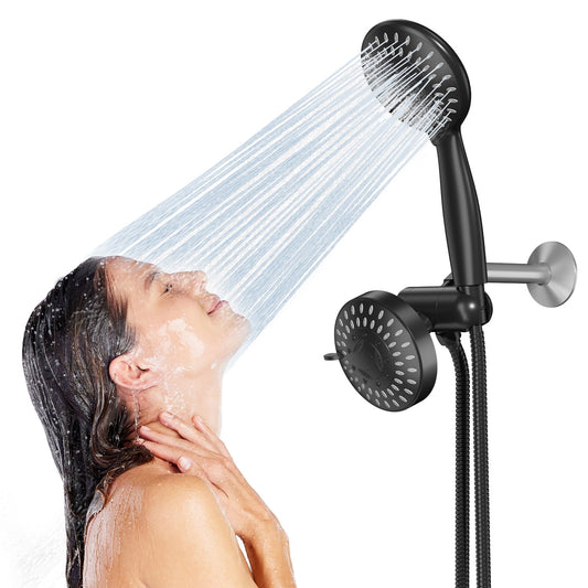 CSD37AZSH0000BK Premium High Pressure Dual Shower Head, 3-Way Rainfall Combo, 5 Spray Handheld Shower Head and 5 Spray Rain Showerhead with 60” Stainless Steel Hose Separately or Together, Black