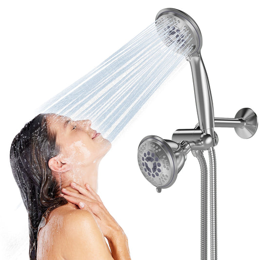 CSD37AZSH0000SR Premium High Pressure Dual Shower Head, 3-Way Rainfall Combo, 5 Spray Handheld Shower Head and 5 Spray Rain Showerhead with 60” Stainless Steel Hose Separately or Together, Chrome