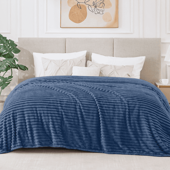 Queen Blanket for Bed, 230GSM Super Soft Cozy Blankets and Throws, Decorative Throw Blankets for Women Men Gifts, Throws with Stripes for Sofa Bed Decor, 90''x90'',Blue