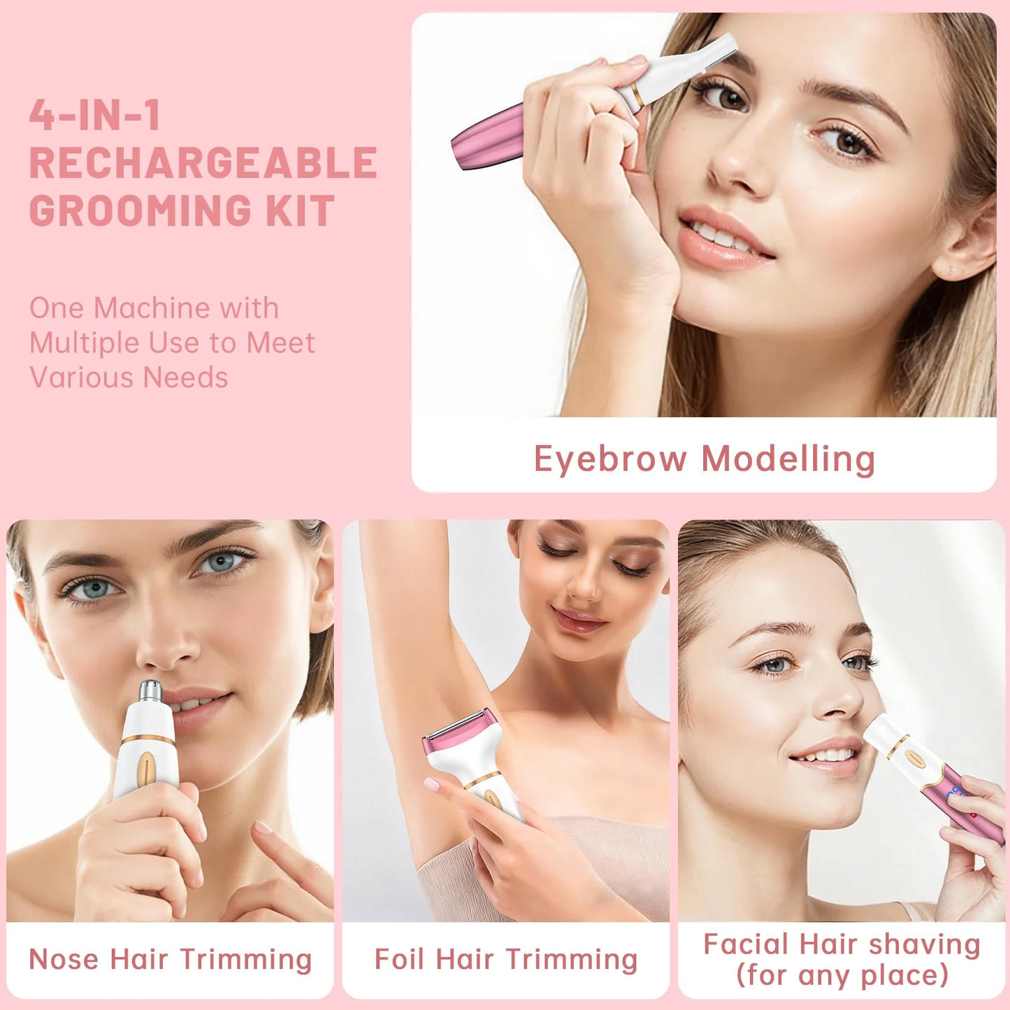 Women Electric Shaver Rechargeable Waterproof Razor Painless Epilator Body Hair Remover Nose Hair Beard Bikini Trimmer