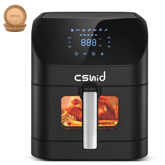 CSD01AFRC6400BK Air Fryer, 7.5 QT Large Air Fryer with Clear Window & Washable Basket,10-in-1 Presets Functions For Crisp,Roast,Bake and Reheat,Nonstick,Digital Touchscreen,Quiet, Black