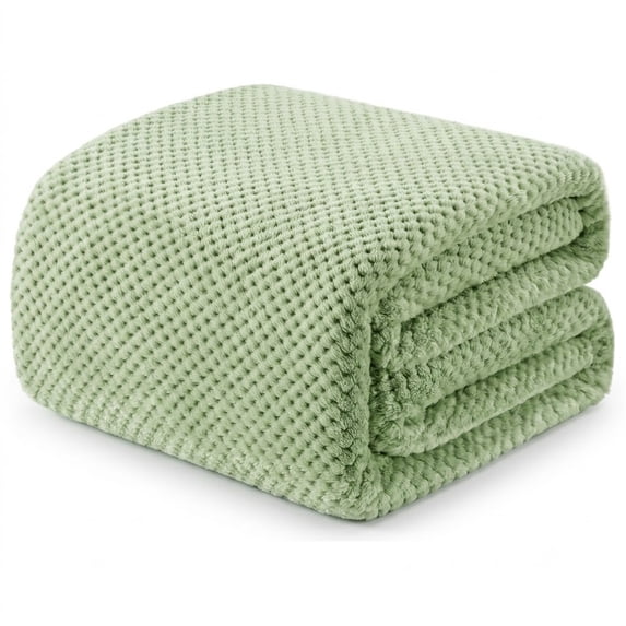 Throw Blanket, 260GSM Soft Jacquard Blanket for Bed, Waffle Weave Fuzzy Blanket Queen Size for Decor, Lightweight and Warm Blankets for Office Bedroom Sofa Office Travel, Sage