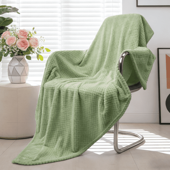 Throw Blanket, 260GSM Soft Jacquard Blanket for Couch, Waffle Weave Fuzzy Twin Size Throws for Home Decor, Lightweight and Warm Bed Blankets for Bed Sofa Office Travel, Sage