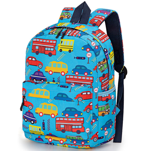 CSD49KDSB0001BL Preschool Backpack For Boys Girls 2-4, Toddler Backpack for School Girls and Boys, Preschool Kindergarten Elementary Daycare Backpack For School & Travel Bookbag, 11" H Kids Backpacks, Blue Cars