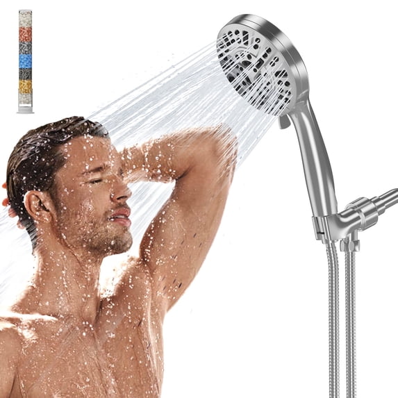 CSD37FXSH0000SR 10 Spray Mode Filtered Shower Head with Handheld, High Pressure Showerhead with Filters, Detachable Shower Head with Hard Water Filter for Bathroom, Anti-clog & Powerful to Clean Tile & Pets, Chrome