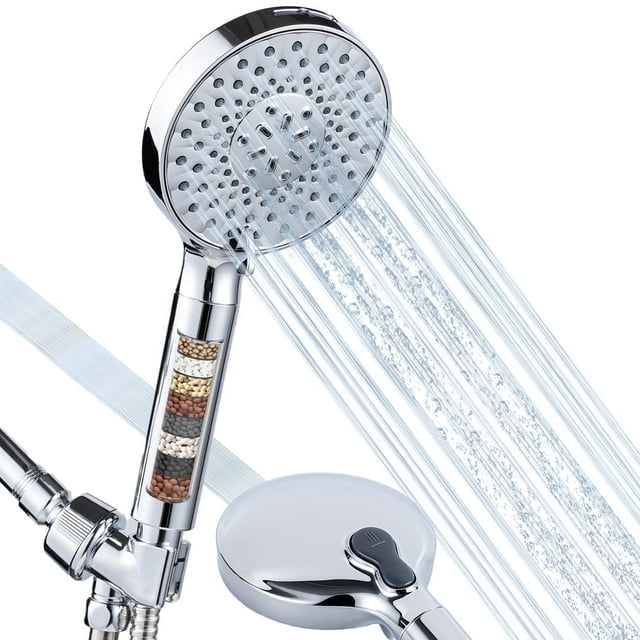 CSD37FXSH0000SR 10 Spray Mode Filtered Shower Head with Handheld, High Pressure Showerhead with Filters, Detachable Shower Head with Hard Water Filter for Bathroom, Anti-clog & Powerful to Clean Tile & Pets, Chrome