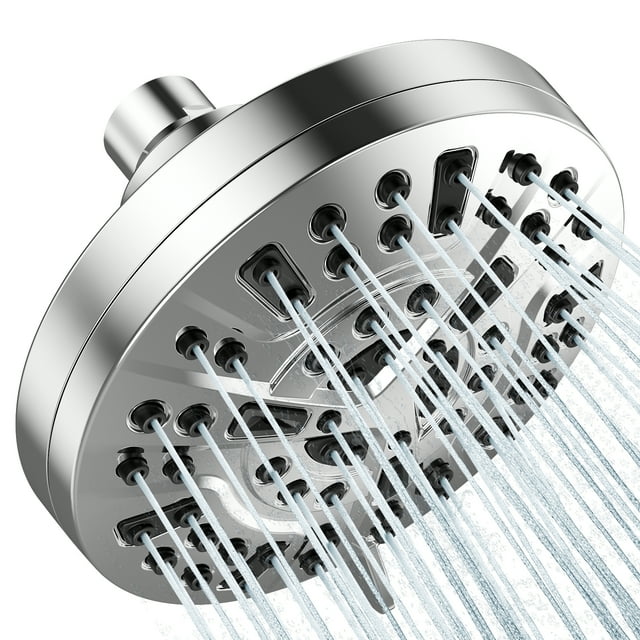 CSD36SGSH0000SR8H 8-Mode High Pressure Shower Head, Rain Fixed Showerhead with Adjustable Metal Swivel Ball Joint, Luxury Bathroom Rain Showerhead with Anti-Clogging Silicone Nozzles (5 Inch, Chrome Finish)