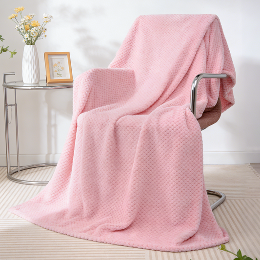 Throw Blanket, 260GSM Soft Jacquard Blanket for Couch, Waffle Weave Fuzzy Twin Size Throws for Home Decor, Lightweight and Warm Bed Blankets for Bed Sofa Office Travel, Pink