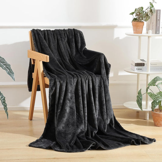 Throw Blanket for Sofa, Ultra Soft Twin Size Throws for Travel Camping Couch Bed, Lightweight Cozy Bed Blanket for All Seasons, Decor & Giftable Black Blanket 60x80 in