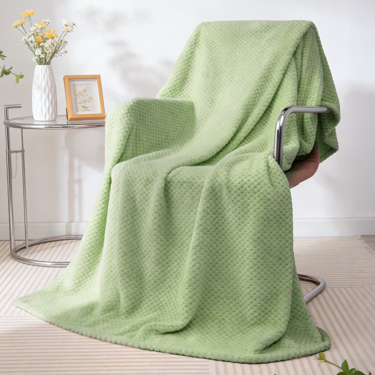 Throw Blanket, Twin Size Decorative Blankets with Waffle Wave Design, Super Soft Fuzzy Bed Blanket 260GSM, Luxury Lightweight and Breathable Throws for Couch Sofa Chair,Great for Gift,Travel, Sage