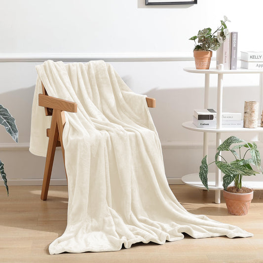 Throw Blanket for Sofa, Ultra Soft Twin Size Throws for Travel Camping Couch Bed, Lightweight Cozy Bed Blanket for All Seasons, Decor & Giftable Cream White Blanket 60x80 in