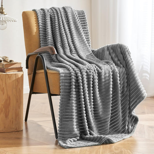 Twin Size Blanket,Extra Soft Strip Blanket, Plush Fuzzy Cozy Bed Blankets and Throws for Couch,Bed,Sofa,Lightweight and Versatile Throws for Office Bedroom Picnic Home Decor,60x80" Gray