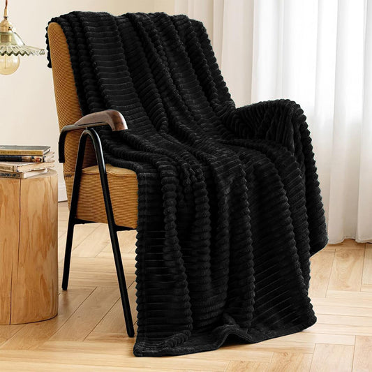 Twin Size Blanket,Extra Soft Strip Blanket, Plush Fuzzy Cozy Bed Blankets and Throws for Couch,Bed,Sofa,Lightweight and Versatile Throws for Office Bedroom Picnic Home Decor,60x80" Black