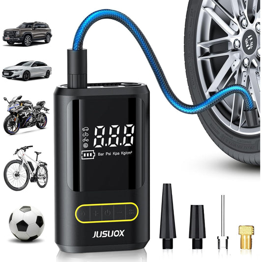 CSD61CTAP8466GY Tire Inflator Portable Air Compressor - 150PSI Cordless Air Pump for Car Tires with Pressure Gauge LED Light, Electric Bike Tire Pump for Car Motorcycle Bicycle Ball, Bike Accessories