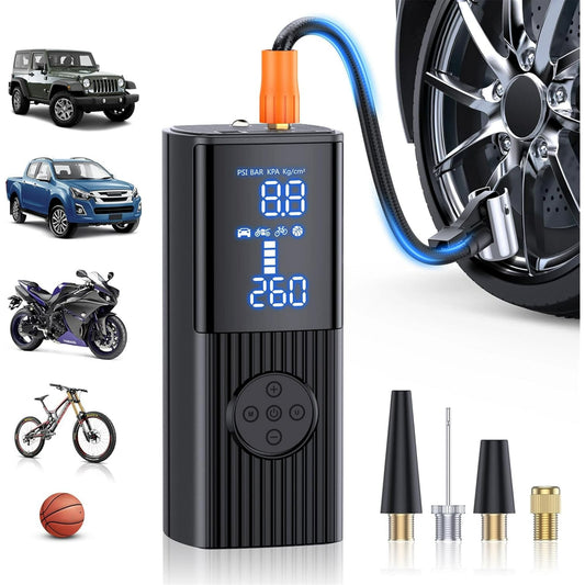 CSD60CTAPP008BK Tire Inflator Portable Air Compressor-180PSI & 6000mAh Portable Air Pump, Accurate Pressure LCD Display, 3X Fast Inflation for Cars, Bikes & Motorcycle Tires, Balls