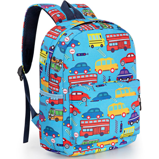 CSD48KDSB0001BL Toddler Backpack for Boys Girls 2-4, Preschool Backpack for Boys Girls, Mini Backpack For School & Travel, Child Backpacks, Kindergarten Elementary Toddler bag, Cute Kids Backpack, 11" H, Blue Cars