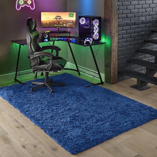 CSD02CSAR0406DBU Ultra Soft Rug for Living Room, 4X6 Fluffy Area Rug for Bedroom, Modern Shaggy Carpets Fuzzy Rug for Teens Dorm Bedside Home Decor Aesthetic, Heavy Duty Non Slip Blue
