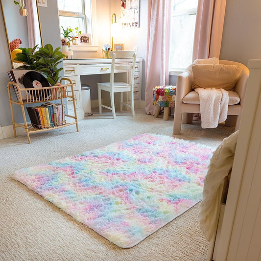 CSD02CSAR0406RB Ultra Soft Rug for Living Room, 4X6 Fluffy Area Rug for Bedroom, Modern Shaggy Carpets Fuzzy Rug for Teens Dorm Bedside Home Decor Aesthetic, Heavy Duty Non Slip