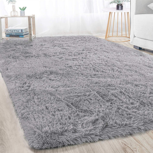 CSD02CSAR0406GY Ultra Soft Rug for Living Room, 4X6 Fluffy Area Rug for Bedroom, Modern Shaggy Carpets Fuzzy Rug for Teens Dorm Bedside Home Decor Aesthetic, Heavy Duty Non Slip Gray