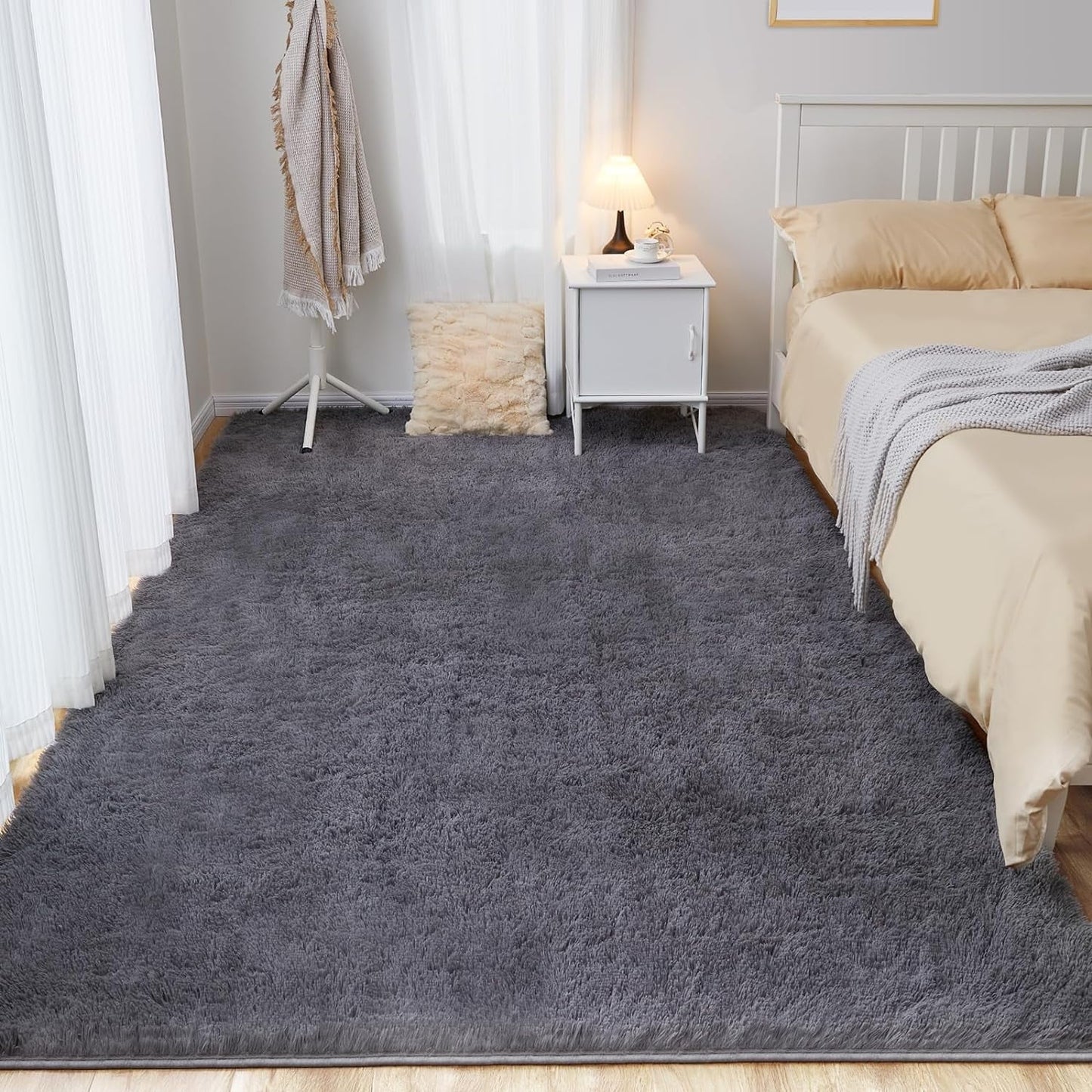 CSD02CSAR0406DRG Ultra Soft Rug for Living Room, 4X6 Fluffy Area Rug for Bedroom, Modern Shaggy Carpets Fuzzy Rug for Teens Dorm Bedside Home Decor Aesthetic, Heavy Duty Non Slip Dark Gray