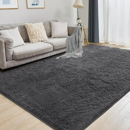 CSD02CSAR0508DRY Ultra Soft Rug for Living Room, 5X8 Fluffy Shag Area Rug for Bedroom, Modern Shaggy Carpets Fuzzy Rug for Teens Dorm Bedside Home Decor Aesthetic, Heavy Duty Non Slip, Dark Gra