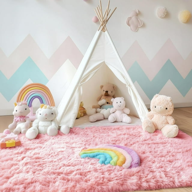 CSD02CSAR0609PK Ultra Soft Rug for Living Room, 6X9 Fluffy Area Rug for Bedroom, Modern Shaggy Carpets Fuzzy Rug for Teens Dorm Bedside Home Decor Aesthetic, Heavy Duty Non Slip Pink