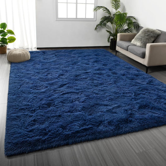 CSD02CSAR0609DBU Ultra Soft Rug for Living Room, 6X9 Fluffy Area Rug for Bedroom, Modern Shaggy Carpets Fuzzy Rug for Teens Dorm Bedside Home Decor Aesthetic, Heavy Duty Non Slip Blue