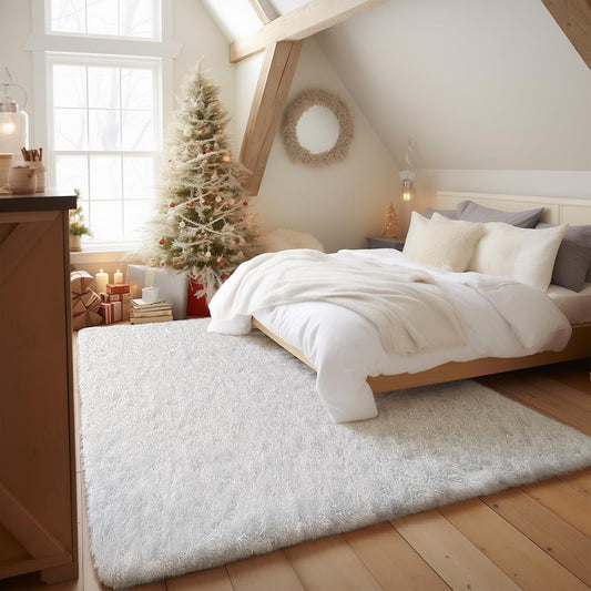 CSD02CSAR0609WH Ultra Soft Rug for Living Room, 6X9 Fluffy Area Rug for Bedroom, Modern Shaggy Carpets Fuzzy Rug for Teens Dorm Bedside Home Decor Aesthetic, Heavy Duty Non Slip White
