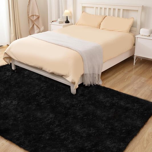 CSD02CSAR0810BK Ultra Soft Rug for Living Room, 8X10 Fluffy Area Rug for Bedroom, Modern Shaggy Carpets Fuzzy Rug for Teens Dorm Bedside Home Decor Aesthetic, Heavy Duty Non Slip Black