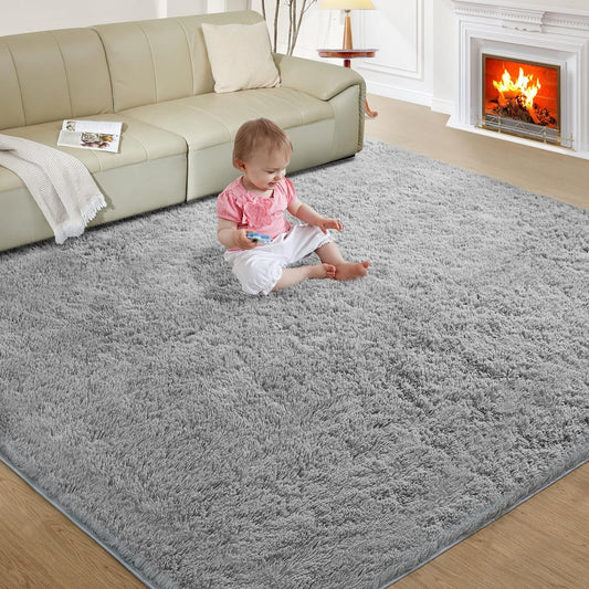 CSD02CSAR0810GY Ultra Soft Rug for Living Room, 8X10 Fluffy Area Rug for Bedroom, Modern Shaggy Carpets Fuzzy Rug for Teens Dorm Bedside Home Decor Aesthetic, Heavy Duty Non Slip, Gray