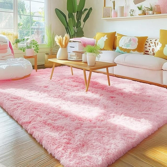 CSD02CSAR0810PK Ultra Soft Rug for Living Room, 8X10 Fluffy Area Rug for Bedroom, Modern Shaggy Carpets Fuzzy Rug for Teens Dorm Bedside Home Decor Aesthetic, Heavy Duty Non Slip Pink