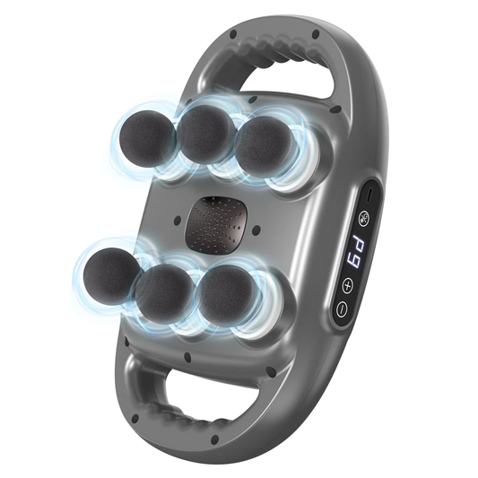 CSD01MGNYMK60GY Massage Gun, 6 Head Deep Tissue Massager, Portable Muscle Massage Gun for Back Neck Muscle Relieve, Quiet Massage Gun 9 Levels Speed Modes, Digital Display 6 Massage Heads Link Drive System，Grey