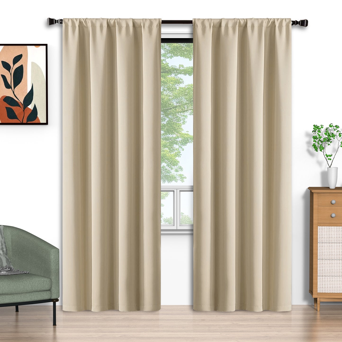 Beige Blue Blackout Curtains 52x96 inch, Rod Pocket Curtains Set of 2 Thermal Insulated, Solid Home Decor Window Drapes for Living Room Bedroom, Privacy Assured&Energy Saving