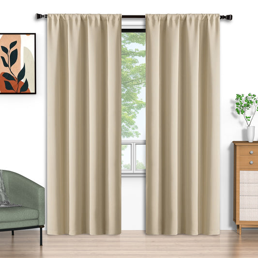 Beige Blue Blackout Curtains 52x96 inch, Rod Pocket Curtains Set of 2 Thermal Insulated, Solid Home Decor Window Drapes for Living Room Bedroom, Privacy Assured&Energy Saving