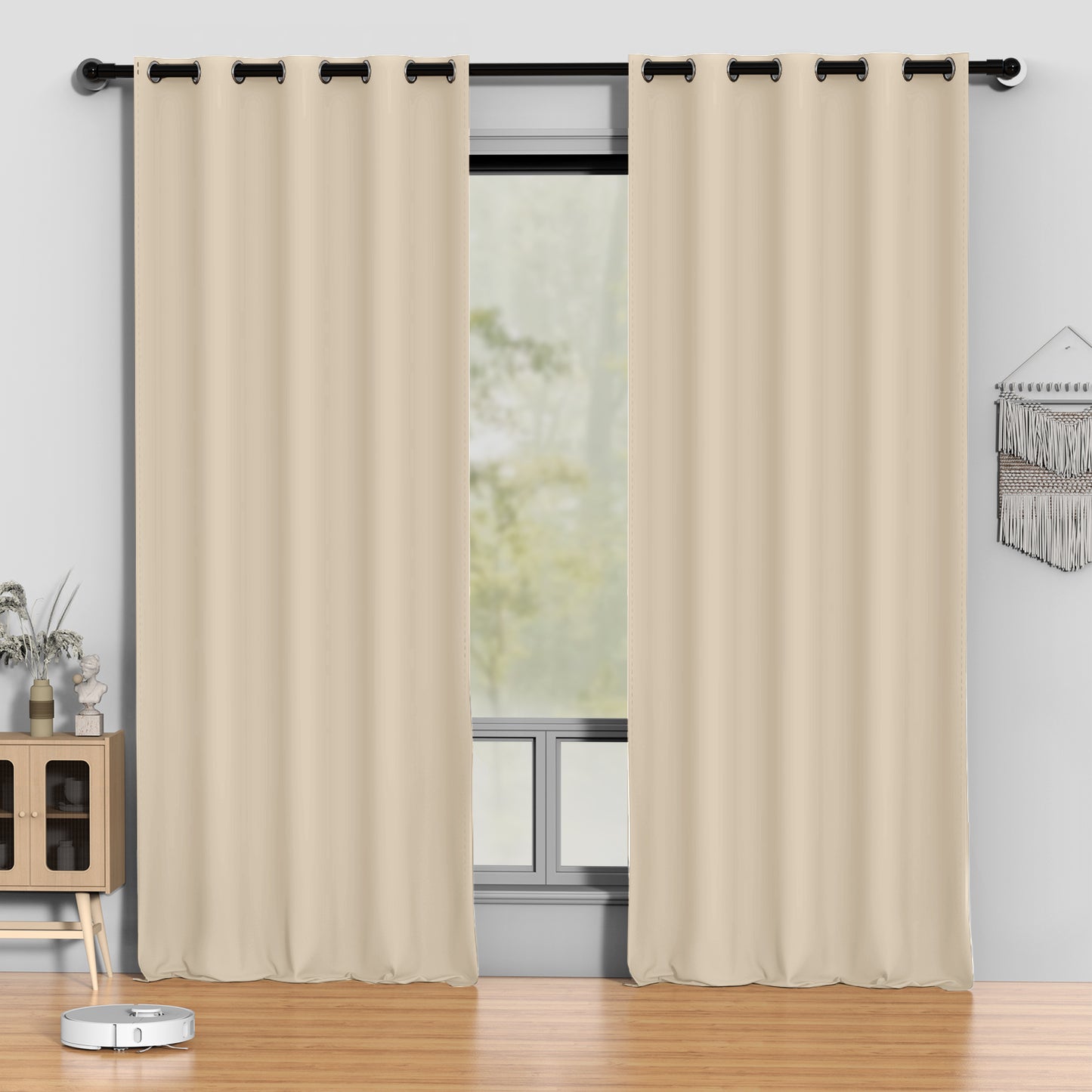 Beige Blackout Curtains 52 x 96 inch, Thermal Insulated Black Curtains Set of 2 Panels, Noise Reduce Room Darkening Drapes for Bedroom, Living Room, Privacy Protection & Energy Saving