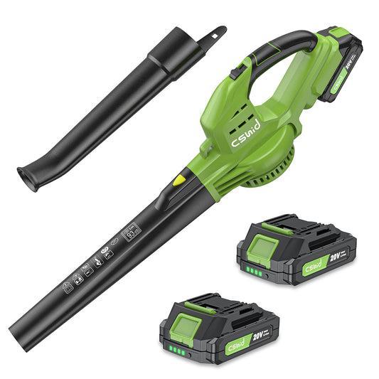 CSD02MNLB0000GN Cordless Leaf Blower, 20V Handheld Electric Leaf Blowers with 2 x Battery & Charger, 2 Speed Mode, 320CFM 165MPH, Lightweight Battery Powered Leaf Blowers for Leaf/Snow/Dust Blowing