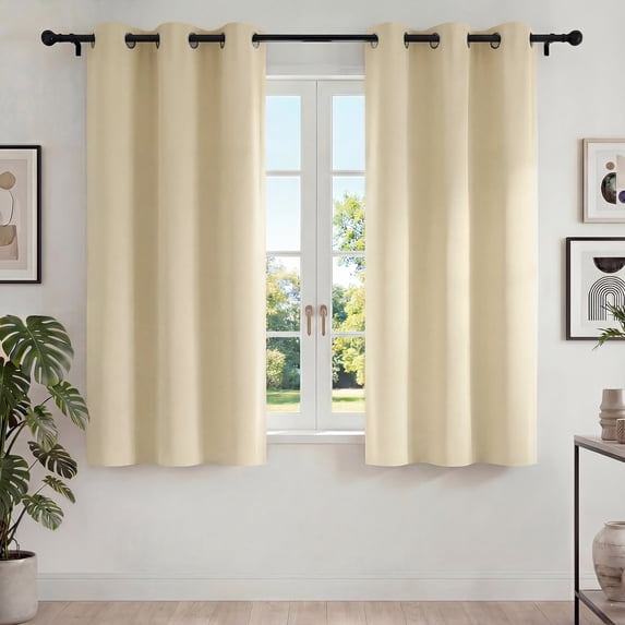 Curtain 2 Panels 42x63 inch, Black Drapes with Grommets, Noise Reducing Energy Saving & Wrinkle-Free Drapes for Living Room, Beige