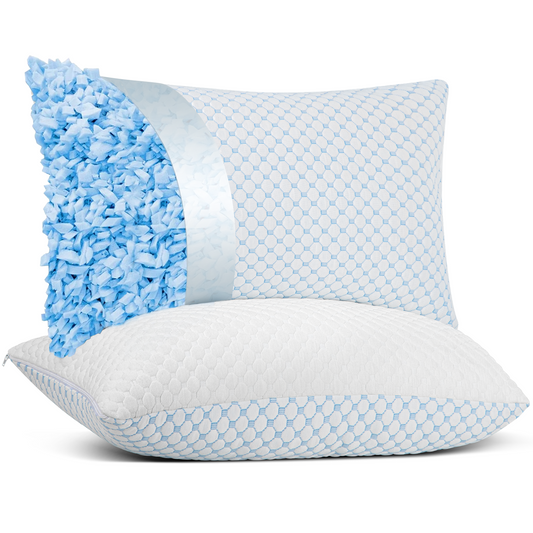 Cooling Bed Pillows, Standard Size Shredded Memory Foam Pillows Set of 2, Cooling Pillows for Hot Sleepers, Breathable Pillows for Bed, Washable & Removable Cover