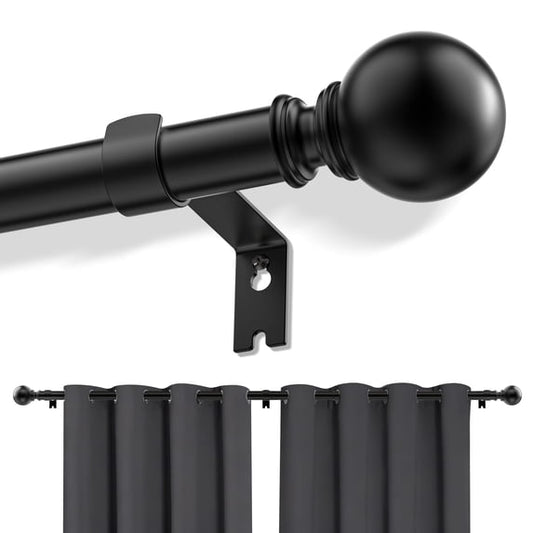 Curtain Rods for Windows 48 to 144 inches, Adjustable Length Curtain Rod with Metal Finials, 1 inch Diameter Heavy Duty Drapery Rod for Modern Decor Bedroom Kitchen Living Room